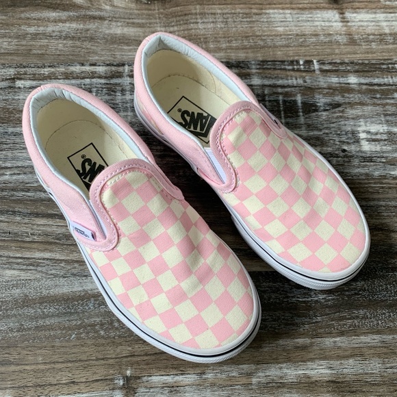 pink checkered slip ons